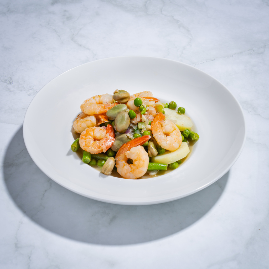 Jersey Royals, Spring green and Prawn Fritteda